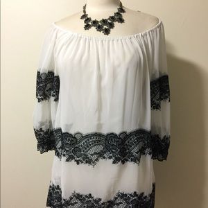 INC Sheer Blouse NWT Black/White Size Large